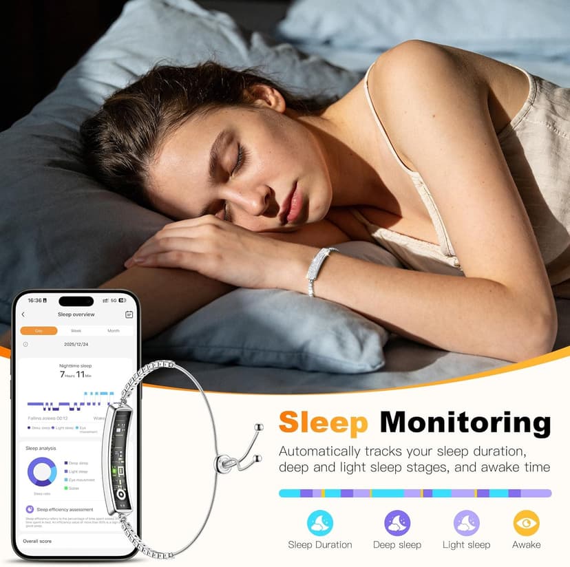 Smart Bracelet for Women, Jewelry Fitness Tracker with 2 Bands, Heart Rate & SpO₂ Monitor, Stress & Sleep Tracking, Step & Calorie Counter, 5ATM Waterproof for iOS & Android, No Subscription, Silver