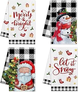 pinatas Christmas Kitchen Towels, Christmas Hand Towels Bathroom, Xmas Kitchen Decor, Black Buffalo Plaid Dish Towel Set of 4, Xmas Housewarming Gifts