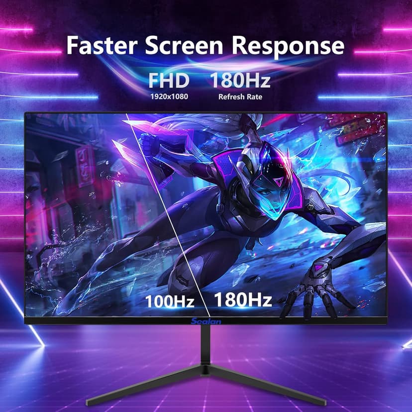 Sealan 24 Inch 180Hz Gaming Monitor, Full HD 1920 x 1080 Computer Display, VA Panel with HDR10, FreeSync, 99% sRGB, HDMI and DisplayPort, VESA Wall Mountable Monitor for PC, Laptop