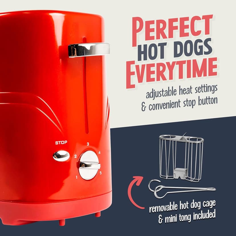 Nostalgia HDT600RETRORED Retro Pop-Up 2 Hot Dog & Bun Toaster, with Mini Tongs, Works with Chicken, Turkey, Veggie Links, sausages & Brats B005Q8X6IO