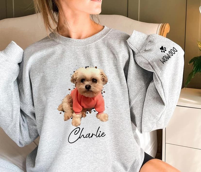 Personalized Pet Photo Design, For Pet Lovers, Everyday & Holiday Wear, Soft Cotton Blend, Meaningful Gift Custom Sweatshirt, Dog Mom & Cat Mom Sweatshirt, Pet Photo Gift B0CN32WK1K