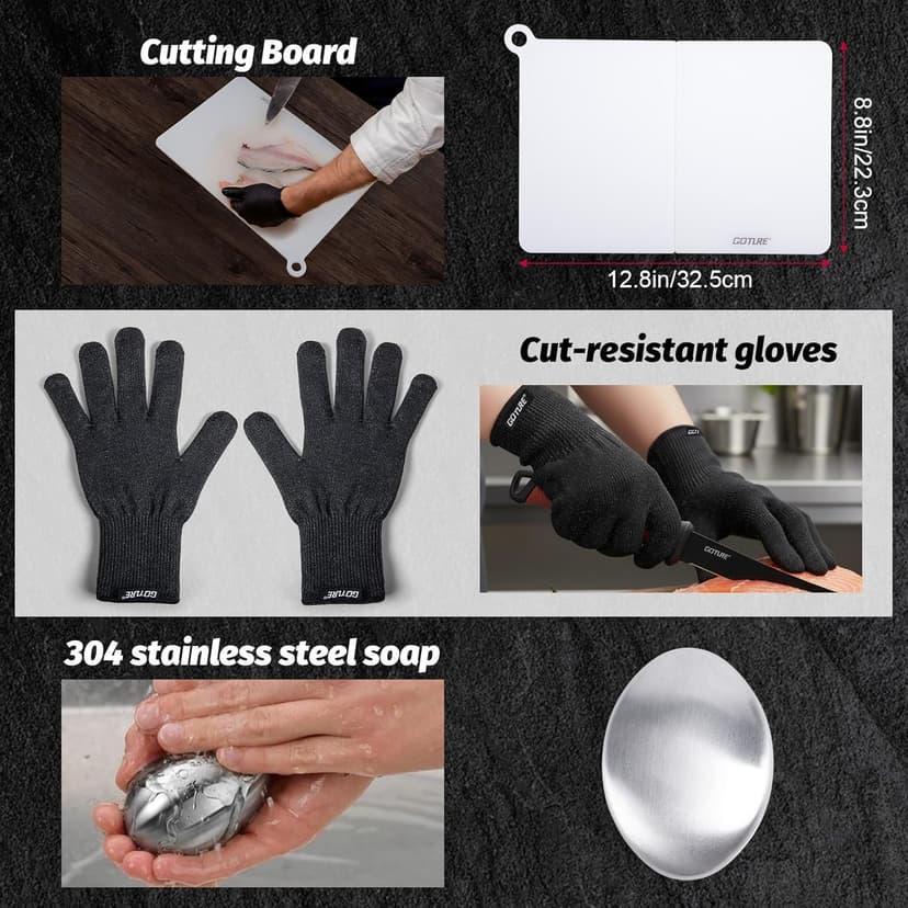 Goture Fillet Knife Fishing Kit,Bait Knife and Filet Knives with Sheath,Sharpening Rod,Fish Lip Gripper,Fishing Pliers,Cutting Board,Gloves,Stainless Steel Soap,Portable Storage Bag,Gifts for Men
