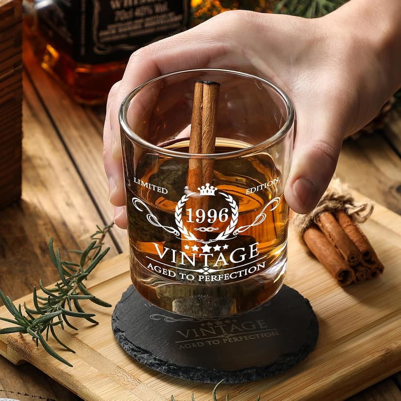 30th Birthday Gifts for Men Whiskey Glass Set - 30th Birthday Decorations, Party Supplies - 30 Year Anniversary, Bday Gifts Ideas for Him, Dad, Husband, Friends - Wood Box & Whiskey Stones & Coaster B0BJCWJDC4