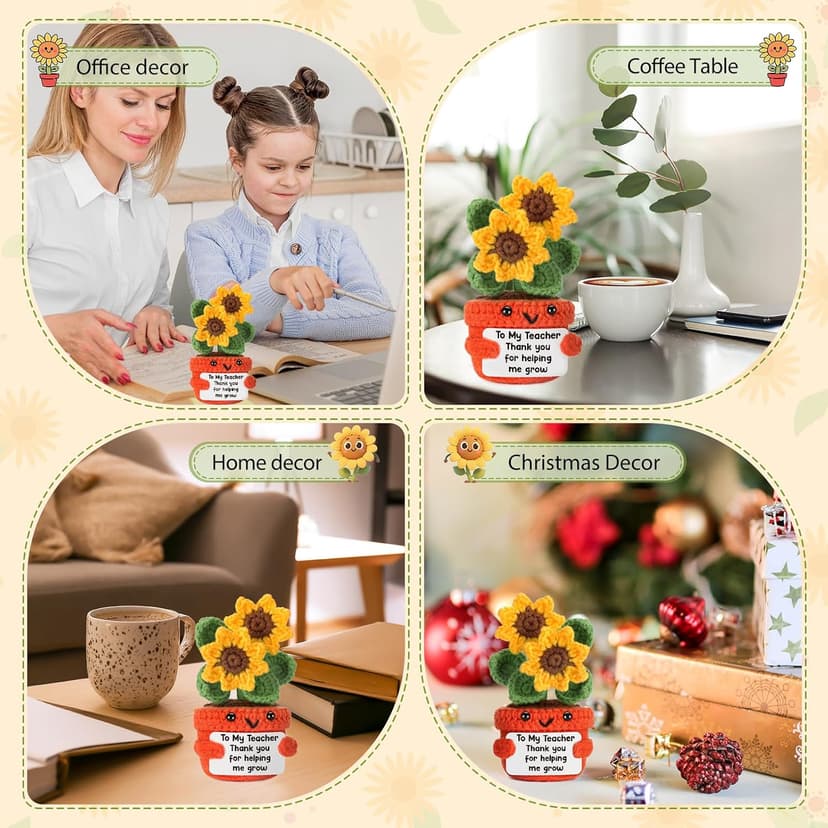 Help Me Grow Teachers Day Graduation Small Handmade Crochet Sunflower Last Day of School Valentines Easter Gift for Teacher Teacher Back to School Christmas Appreciation Gifts Thank You Teacher B0F21M6HP4