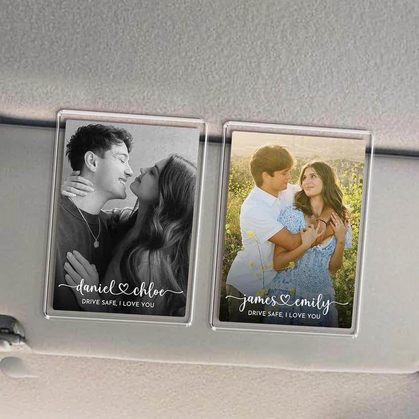 Custom acrylic clip with your photo and message, an anniversary, Valentine's Day or Christmas gift for couples and loved ones Personalized Car Visor Photo Clip, Drive Safe Picture Holder B0GGHG2KHN