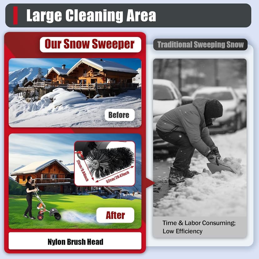 52CC Gas Handheld Sweeper,2-Stroke Gas Power Sweeping Broom Single Cylinder Driveway Turf Artificial Grass Snow Clean Sweeper Cleaner Tools Suitable for Walkway Cleaning Boulevards and Driveway