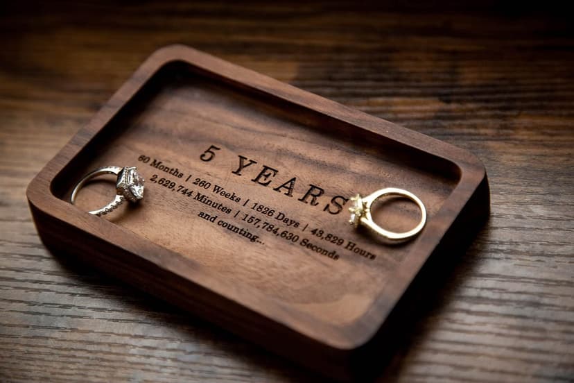 MUUJEE Ring Dish - Engraved Rectangle Wood Tray Small Jewelry Dish 5 Year Wedding Anniv Gifts Ideas (Small - 5.5 x 3.5 inches)