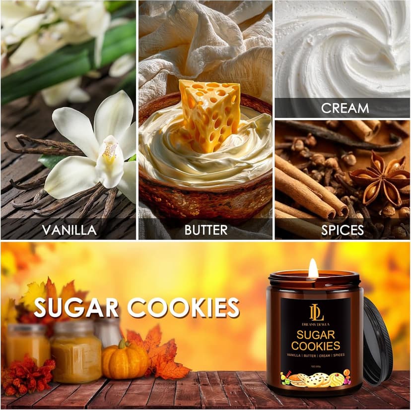Fall Winter Candle | Sugar Cookies Scented Candle - Thanksgiving Home Decor, 7oz Winter Soy Candles with 50hr Burn Time, Holiday Thanksgiving Christmas Gifts for Women Men