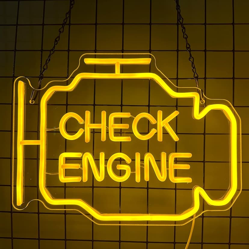 Check Engine Light Neon Sign for Man Cave Decor, LED Garage Wall Art, Funny Gifts for Dad & Car Guys, Man Cave Auto Repair Shop Mechanics Workshop Sign, USB Powered(15.7x11.8in,Yellow) B0BK972XV2