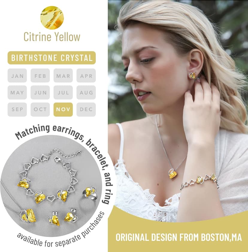 Leafael Gift Necklaces for Women, Infinity Love Birthstone Heart Crystal Pendant, Birthday Anniversary Jewelry for Wife, Mom, and Her, Silver Plated, 18" + 2" Adjustable Chain B07Z6PM69G