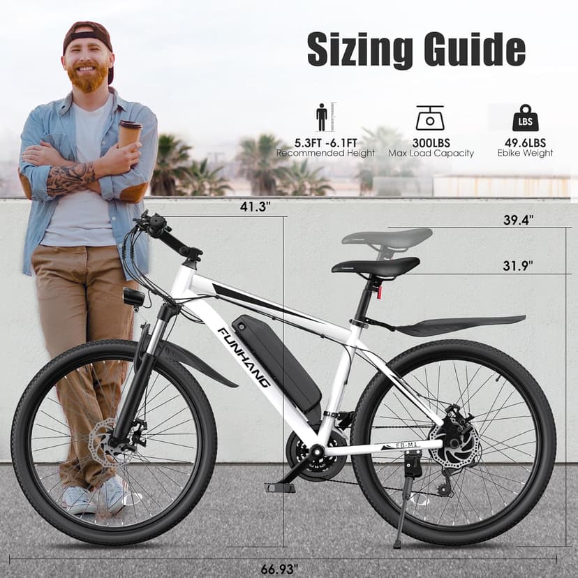 Electric Bike for Adults, 1000W Peak Ebike, 50Miles 21.7MPH Electric Mountain Bike, 26" Adult Electric Bicycle with 48V Removable Battery, Fenders,7 Speed, Front Suspension, UL 2849 Certified