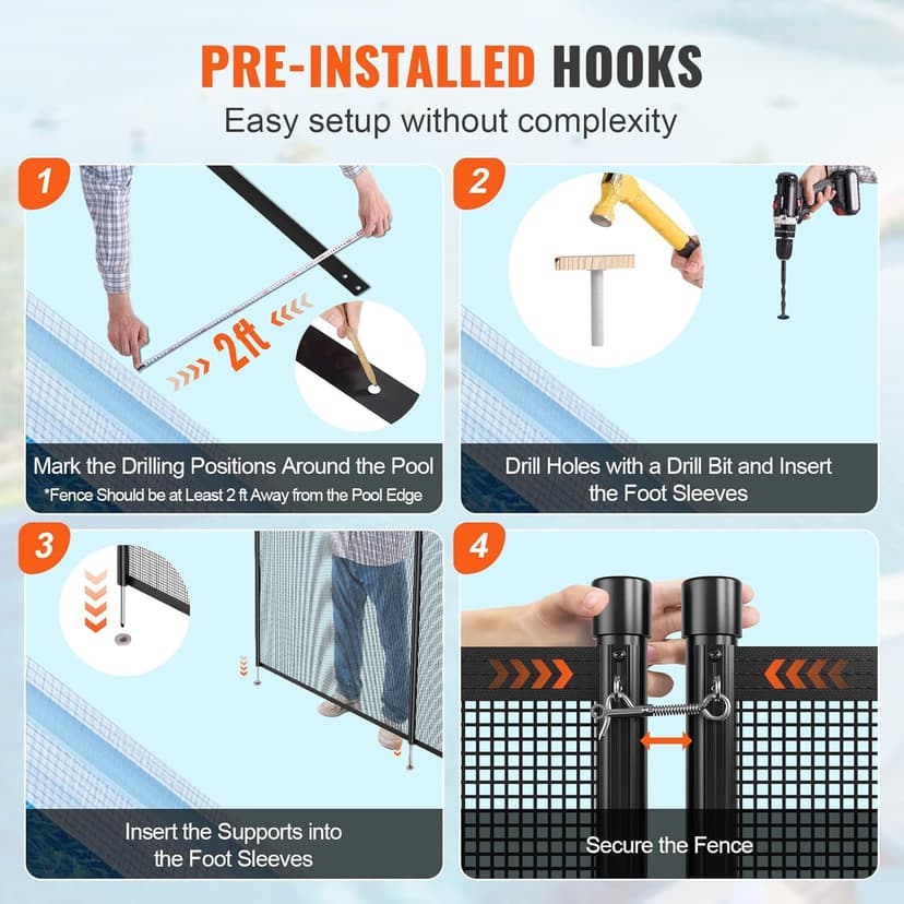 VEVOR Pool Fence, 4 x 108 FT Pool Fences for Inground Pools, Removable Safety Pool Fencing, Easy DIY Installation Swimming Pool Fence, 340gms Teslin PVC Pool Fence Mesh Protects Kids and Pets