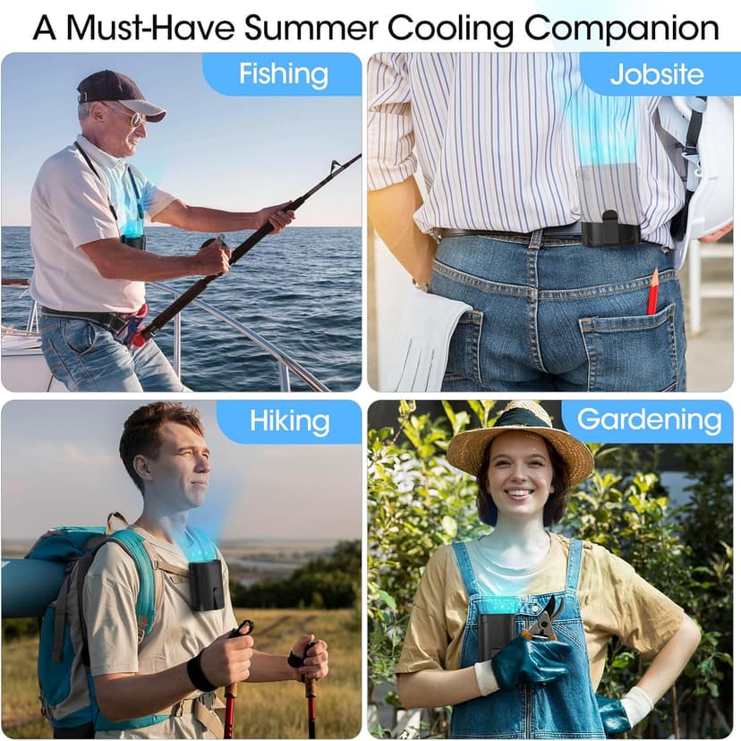 Heelkl 2026 AI Portable Fan Rechargeable, 4-Speed Strong Airflow, Personal Waist Fan with up to 25H of Working Time, Hands-Free Hanging Neck Fan, Wearable Belt Fan for Camping, Outdoor, Jobsite B0CZ3QR58B