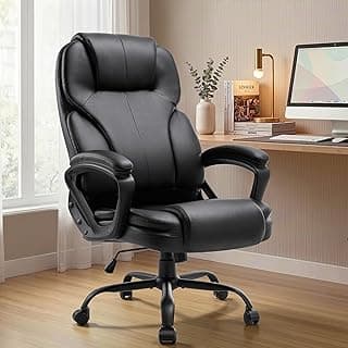 Ergonomic Office Chair with High Back, Comfy Desk Chair, Adjustable Executive Office Chair for Home Office, Big and Tall Computer Chair Heavy Duty, 360° Swivel, Faux Leather Black