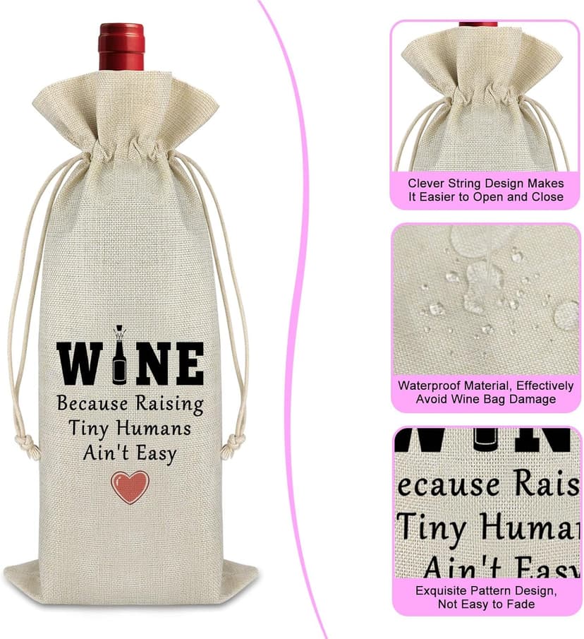Thank You Gift for Mother Women Wine Bag Wine Gift Bag Mother's Day Appreciation Gift for Mom To Be New Mommy Birthday Thanksgiving Christmas Gift for Her Godmother Mother in Law Burlap Wine Wrap Bag