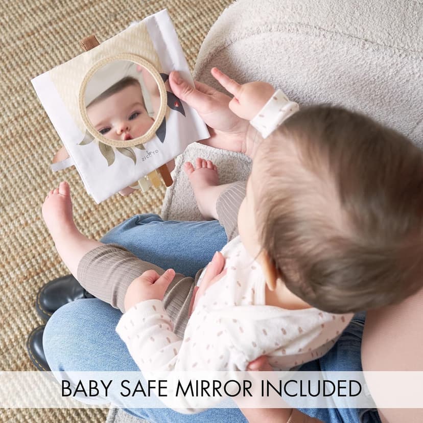 Soft Baby Book with Touch and Feel Pages - Cute Sensory Book for Babies 0-6, 6-12 & 12-18 Months with Mirror & Crinkle Paper - The Perfect Christmas Toy for Baby Showers Or as a Newborn/Infant Gift