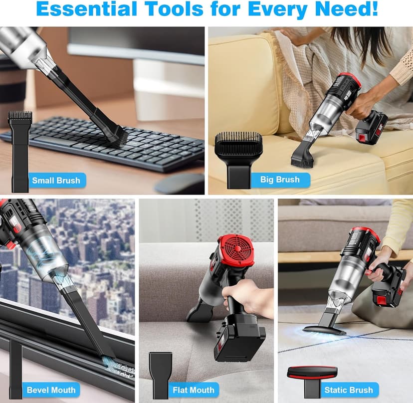 ONAVOT Handheld Vacuum Cleaner Cordless - 35000PA Strong Suction for Car & Home, Car Vacuum Portable Rechargeable Lightweight for Pet Hair with HEPA Filter, Quick Clean in Office/Desk/Couch (Red)