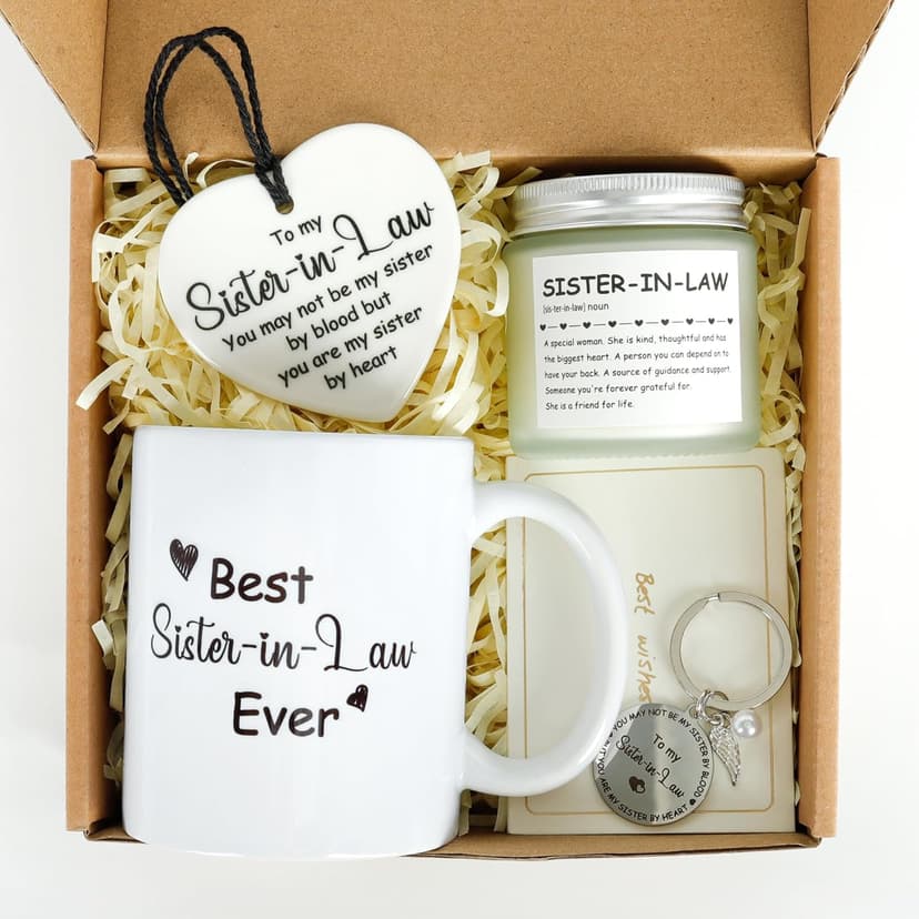 Sister-in-Law Gifts Perfect Presents for Birthday, Christmas, Wedding & Any Special Occasion,Gifts with Mug,Candle,Keychain,Ceramic Ornament
