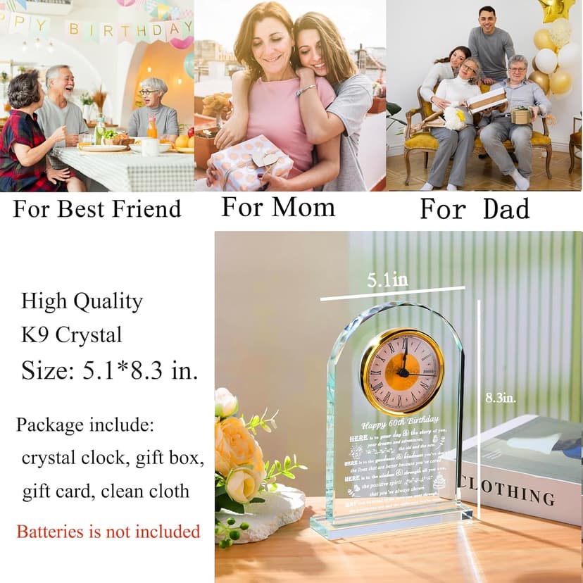 Movdyka 60th Birthday Gifts for Women Men - Crystal Clock Gifts Personalized 1964 60 Year Old Birthday Present for Her Him - Happy 60th Birthday Gifts Ideas for Mom Dad Unique