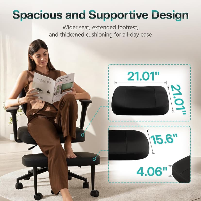 AreShark Criss Cross Office Chair with Armrest Wheels & Stretchable Rotating Footrest, Ergonomic Cross Legged Swivel Chair with Back Support& Adjustable Height for Yoga Kneeling Meditation Home Office