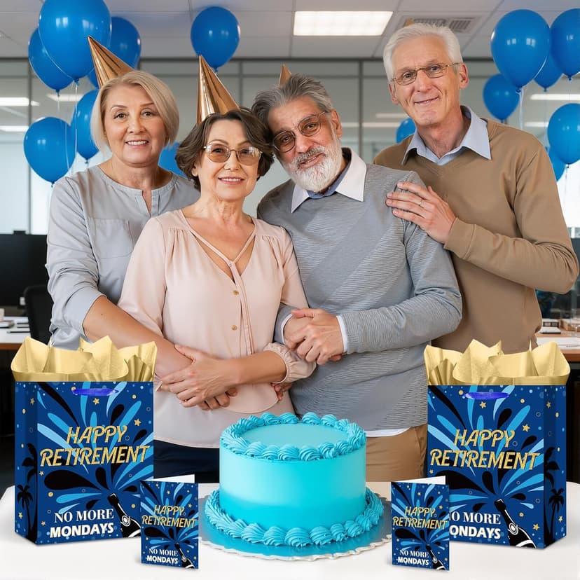 Yomaiha Blue Retirement Gift Bag with Tissue Paper and Greeting Card Retirement Wrapping Paper Bag for Men Women 2026 Retired Gift Wrapping Bag for Coworker Farewell Going Away Party Retired Supplies