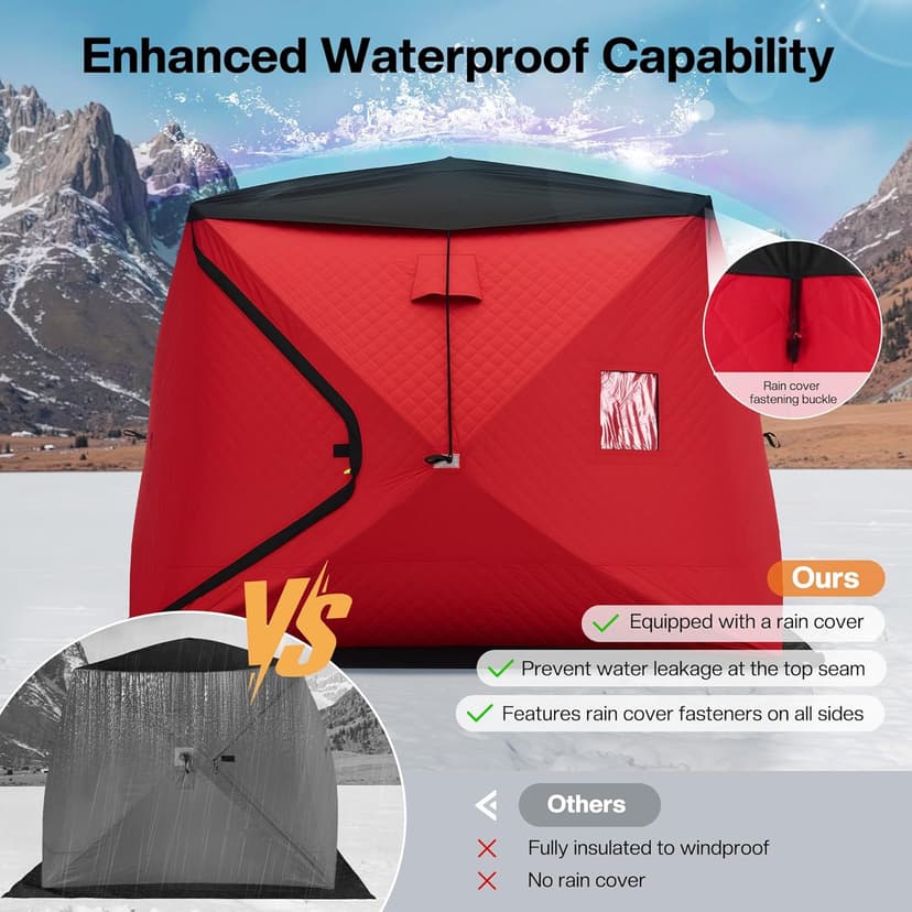 Albott Insulated Pop-Up Ice Fishing Tent, Ice Shanty with Oxford Fabric, Waterproof Rain Cover, Chimney Vent, Anchors, Ropes, Carry Bag, Insulated and Warm Large Fishing Area