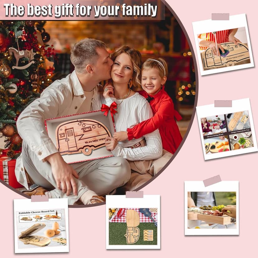 Unique Cheese Cutting Board Gift Set for Mom, House Warming, Wedding Gifts for Couples Bamboo Charcuterie Board Set - Foldable Serving Tray with Utensils B0C741CVFV