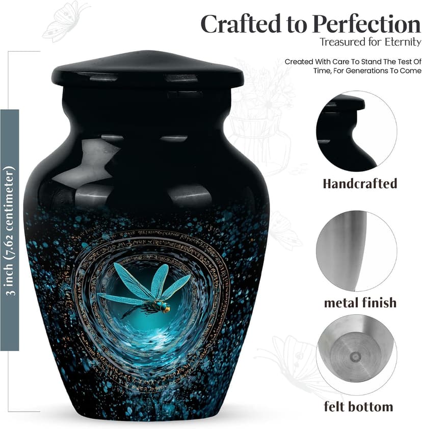 Dragonfly Keepsake Urns for Human Ashes, Black Burial Urn, Mini Handcrafted Cremated Ash Holder, Decorative Funeral Gift for Loss of Loved Ones(3 Inch) B0FS1YWSMY