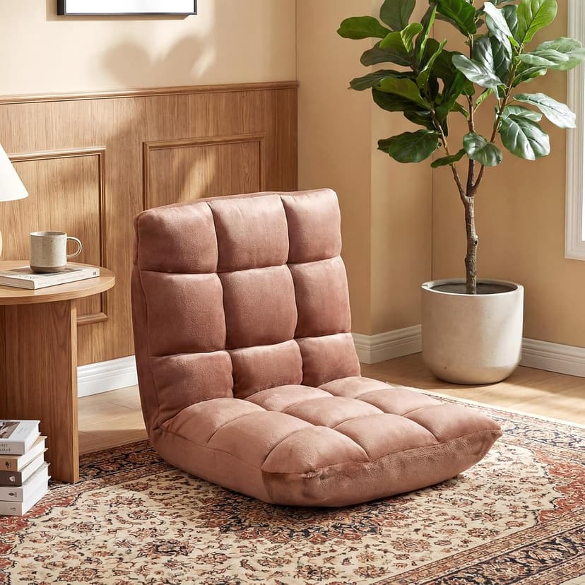 COSTWAY Floor Chair, Video Gaming Chairs with Back Support, Adjustable 14-Position, Alloy Steel Frame, Lazy Sofa Lounge Recliner for Adults Kids (Tan)