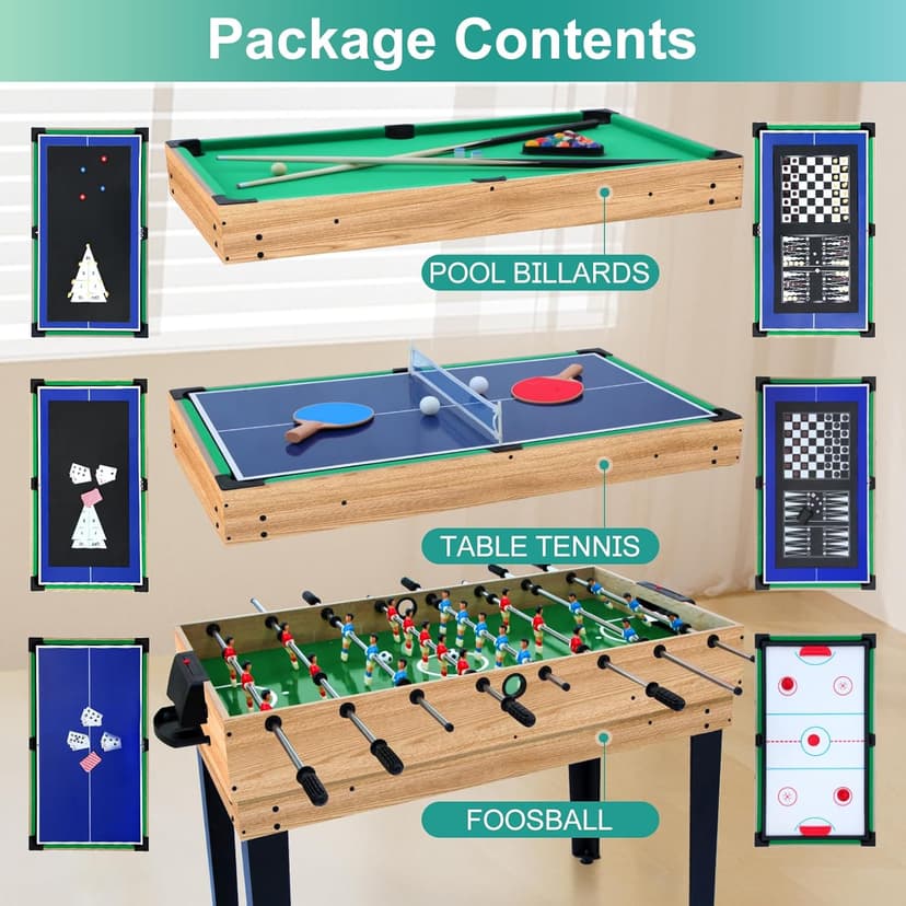 12-in-1 Game Table - 48" Combo Game Table, Ping Pong Table, Foosball Table, Air Hockey Table, Pool Table - Sports Arcade Games with Accessories - Ideal for Game Rooms and Family Game Nights!