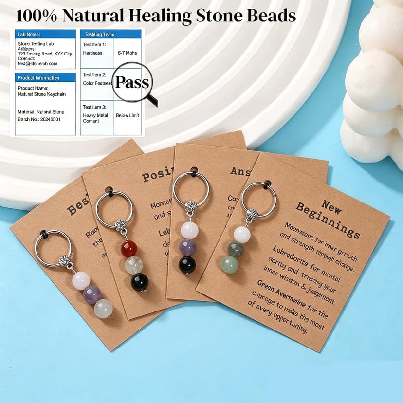 Natural Crystals Keychain Gift for New Beginnings, Small Healing Stones Keychain for Anxiety Relief. Healing Crystals