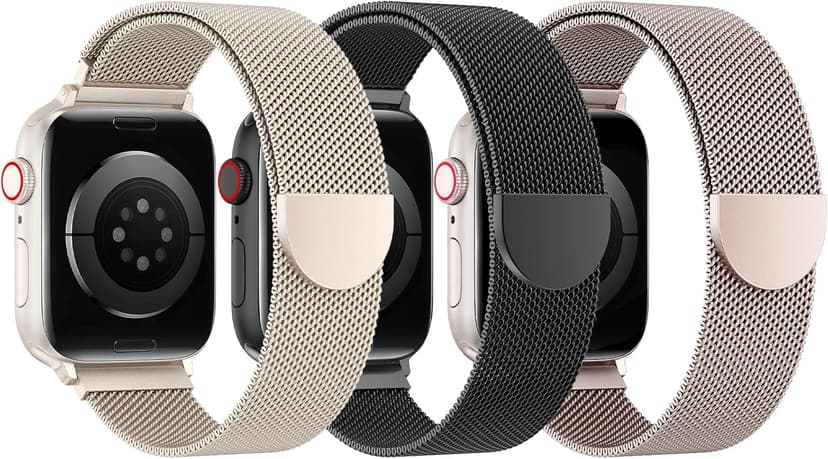 BELONGME 3 Pack Mesh Loop Compatible with Apple Watch Bands for Women Men 40mm 41mm 38mm 42mm 44mm 45mm 49mm 46mm Series 11 10 9 8 7 6 5 4 Ultra3 SE3 2, Stainless Steel Metal Magnetic Strap for iWatch