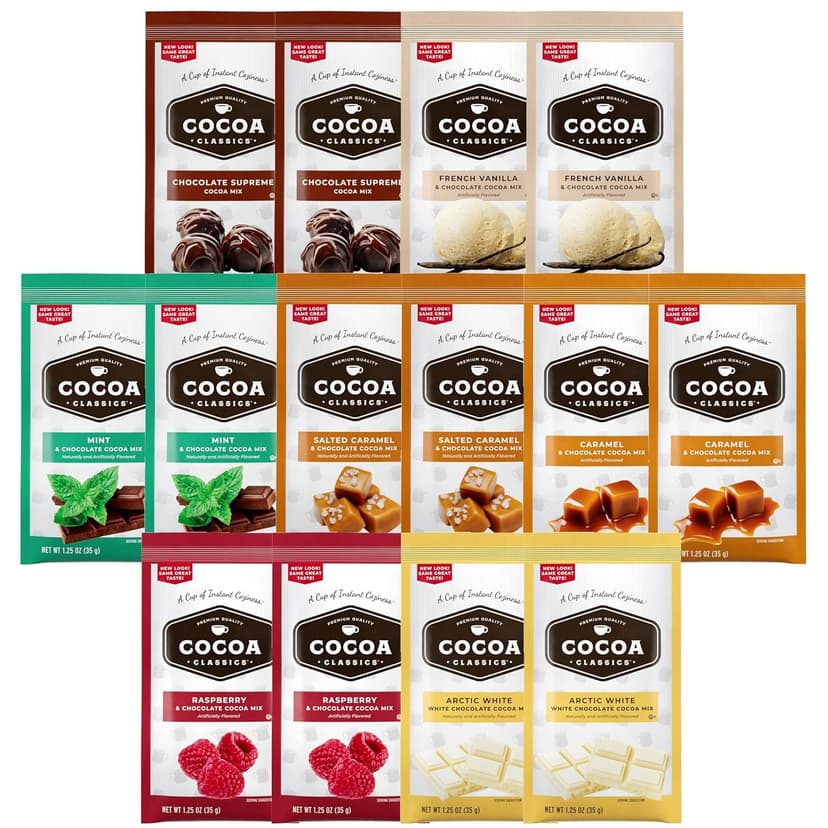 Hot Cocoa Mix Gift Set – 14 Count, 7 Flavors | Cozy Hot Chocolate Sampler Box for Students, Coworkers, Teens, Family & Friends