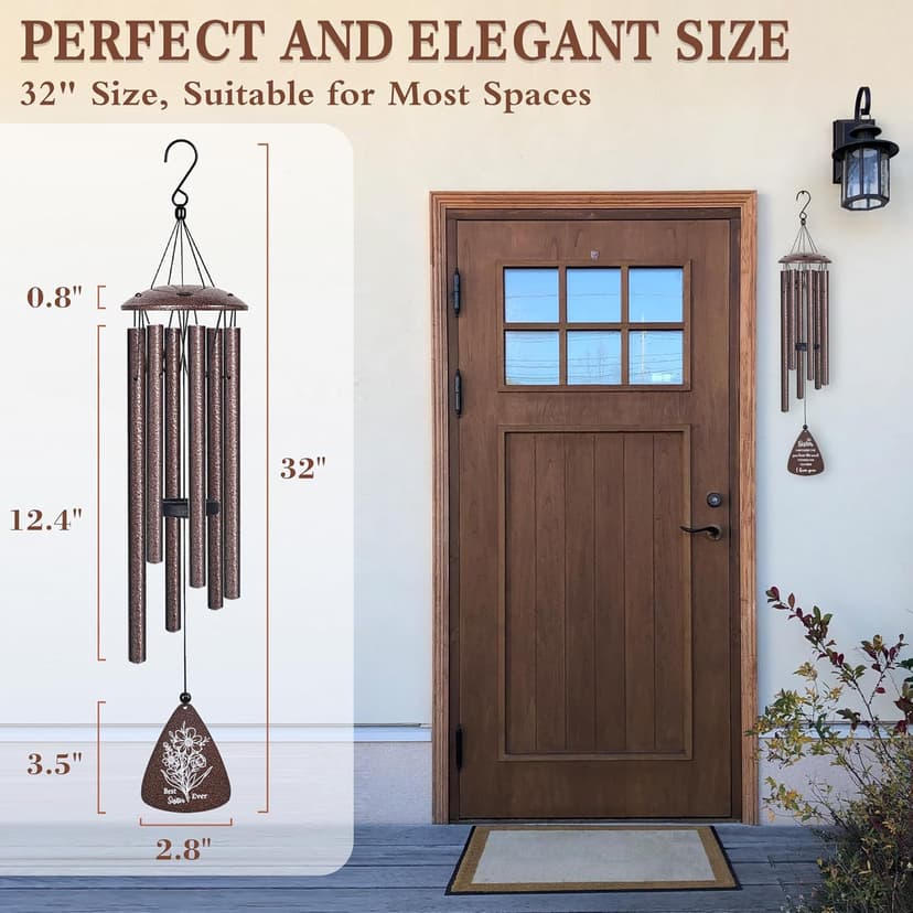 Best sister ever gift for women birthday christmas mother's day, sisters in law gift, sister gifts from brother, home decor Sister Gifts, 32" Bronze Wind Chimes, Sister's Birthday Gifts from Sisters B0FLDC4X15