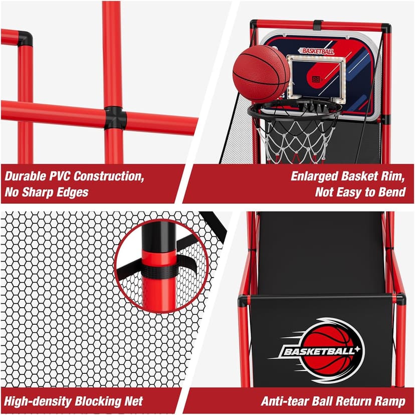 HYES Basketball Arcade Game Indoor Outdoor, Kids Basketball Hoop with 4 Balls & Pump, Single Shot Basketball Game at Home, Carnival Games Sport Toys for Boys Girls Teens