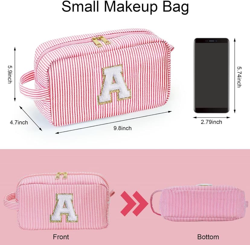 YOOLIFE Christmas Gifts for Women Teen Girls Kids Stocking Stuffers - Initial Makeup Bag Cosmetic Bag Toiletry Pouch, Personalized Birthday Gifts for Women Girls Mom Daughter Sister Friends, Pink M