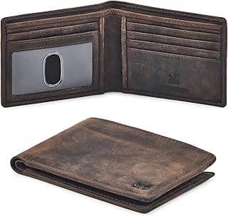 Wise Owl Accessories Real Leather Mens Bifold Wallet RFID Blocking Slim Minimalist Front Pocket - Thin & Stylish with ID Window in Gift Box (Crazy Horse, Coffee)