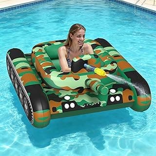 JOSEN Inflatable Tank Pool Float, Swimming Pool Floaties Tank with Water Cannon Gun, Swim Raft Water Battle Fun for Lake, Pool Party, Beach & Backyard for Adults-Green