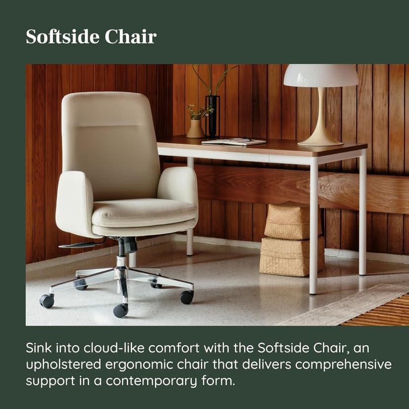 Branch Softside Mid Century Modern Office Chair, Fabric - Removable Arms & High Back Design with Luxury Cloud-Like Comfort - Adjustable Height - Integrated Lumbar Support - Bone