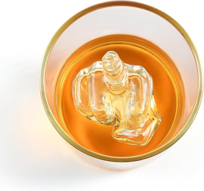 Middle Finger Funny Whiskey Glass – Premium Up Yours Funny Glass for Whiskey, Liquor – Luxurious Gold Rim – Home Bar Accessories Ideal for Man Cave, Fun Gag Gift Patent-Pending