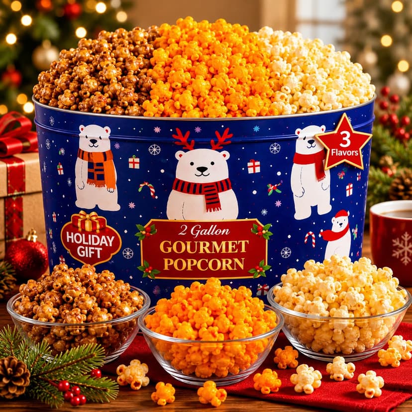 2 Gallon, 3 Flavors Uncle Myron's Christmas Popcorn Tin, 3 Flavors, Holiday Food Gift Basket B0FMZDY4VP