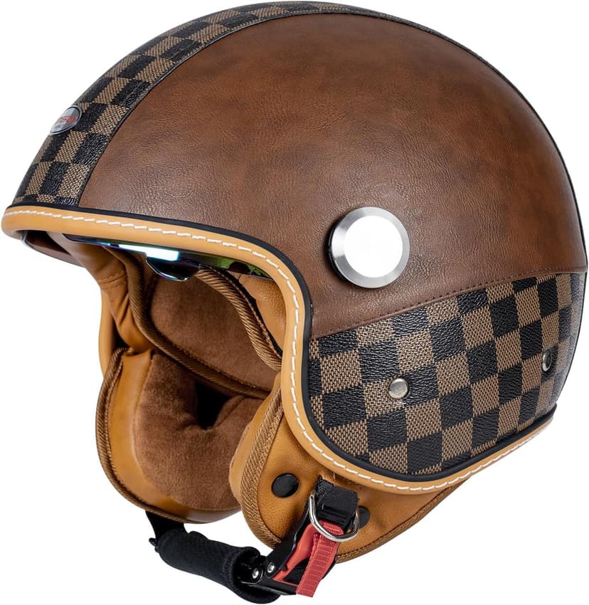Dual Visor 3/4 Open Face Motorcycle Helmet for Men & Women, DOT Approved Unisex Retro Half Helmet,Motorbike Casco for Moped Cruiser Bobber and Chopper