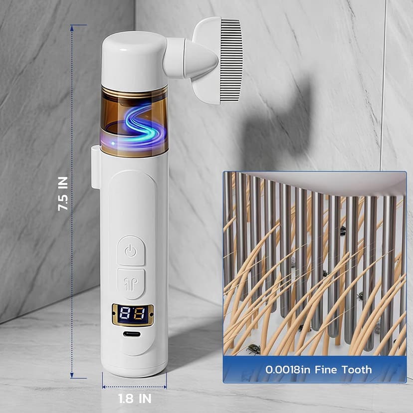 Dyhodu Electric Lice Comb, 2 in 1 Lice Vacuum Comb Rechargeable Multifunctional Metal Removal Flea Brush Kit for Cat Dog All Hair