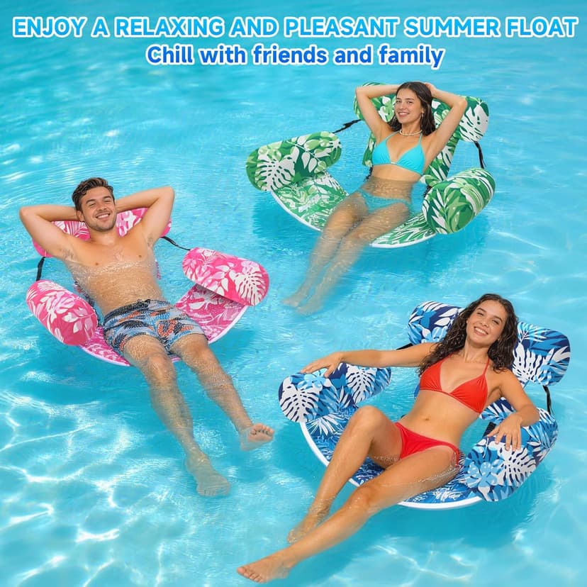 3 Pack Pool Floats Adult, Adjustable Heavy Duty Inflatable Pool Floats Chair, Portable Pool Float Lounger for Adults & Kids, Pool Floaties Noodles for Summer Pool Beach Lake Party Relaxing Fun