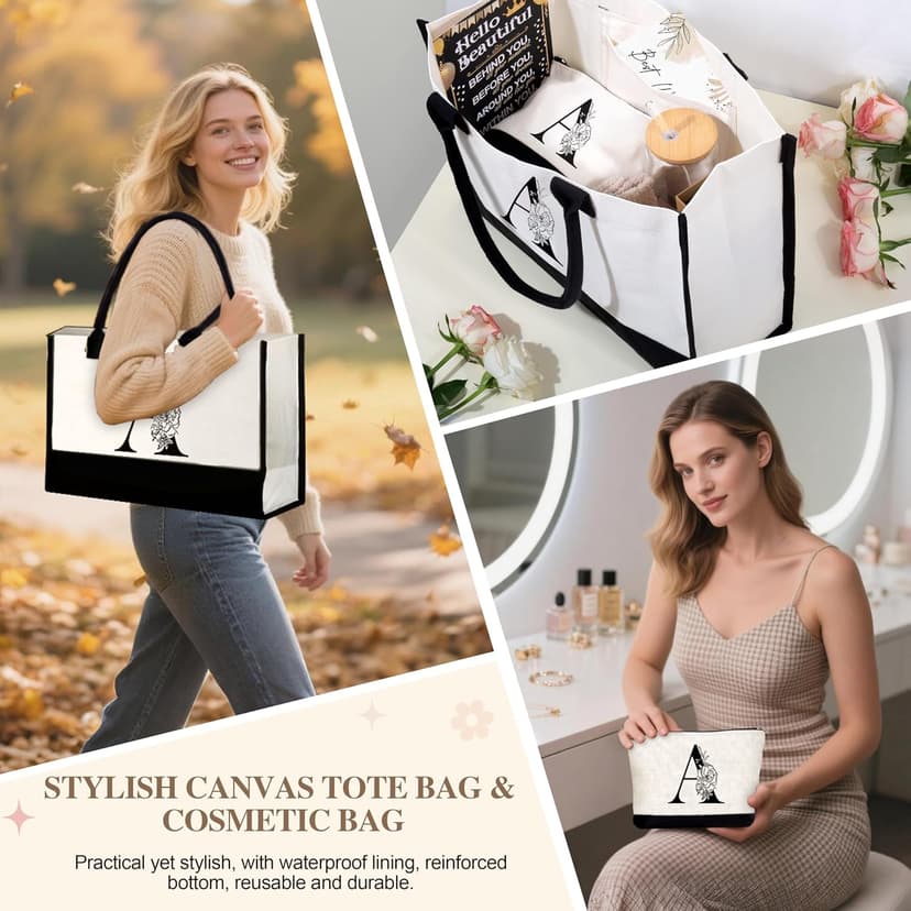 Birthday Gifts for Women, Monogrammed Initial Gift for Teacher Wife Mom, Tote Bag B0FCXSQBTR