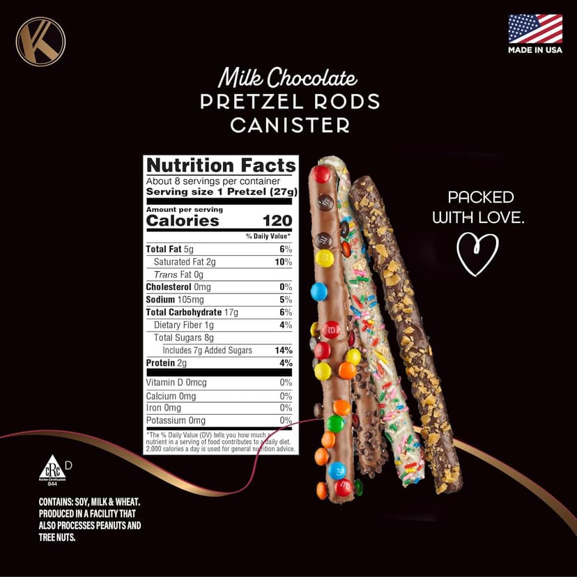 KREMERY Creamy Chocolate Cravings - Holiday Christmas Chocolate Covered Pretzel Rods Gift Basket, in Clear Tube (8 Pretzels, Assorted Sweet Toppings) Xmas Treats Food Arrangement, Kosher