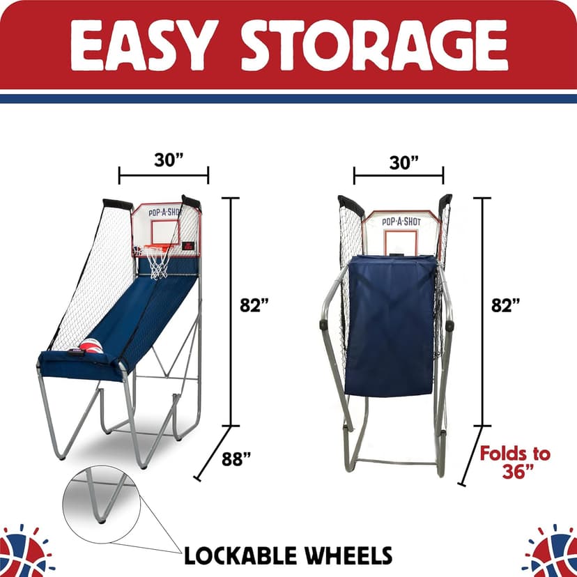 Pop-A-Shot Home Single Shot | Arcade Basketball Fun at Home | Infrared Sensor Scoring | 6 Game Modes | 4 Balls | Foldable Storage | for All Players