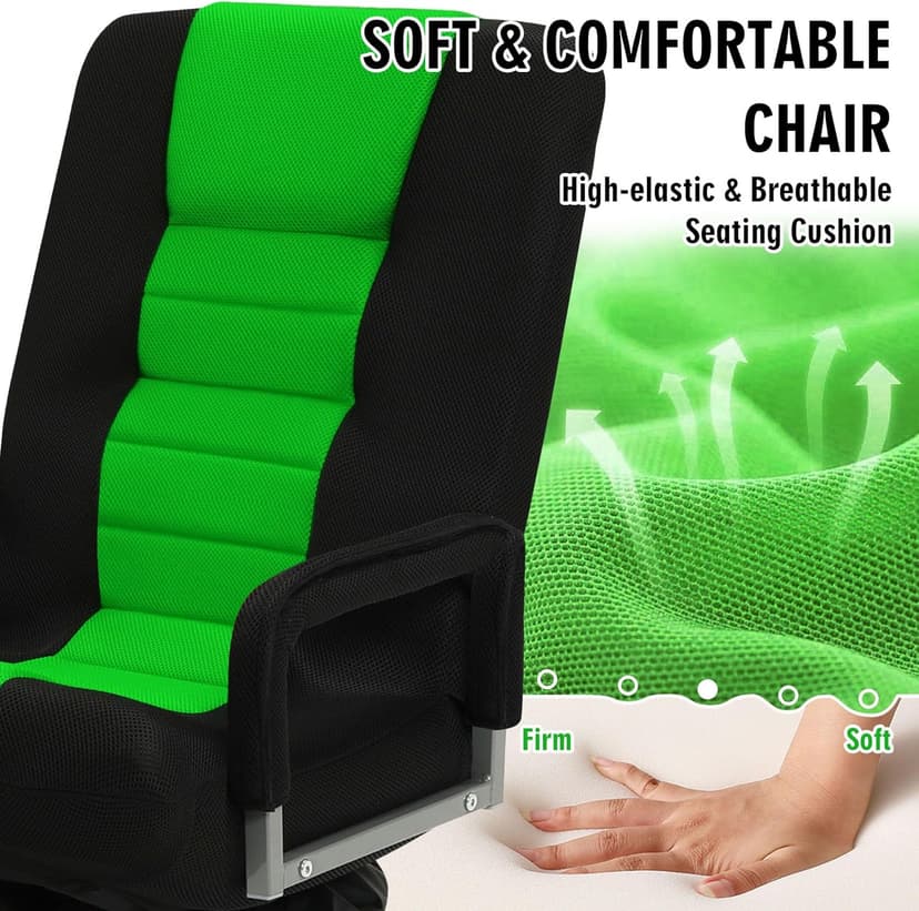 Swivel Floor Gaming Chair w/Armrests,Folding Video Reclining Sofa w/6 Adjustable Position, Padded Backrest & Cushion, Lazy Lounger Couch for E-Sports, Reading, Relaxing, Watching TV, Green