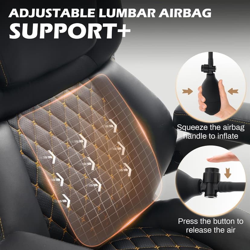 Oversized Big and Tall Office Chair 750lbs with Adjustable Headrest & Lumbar Airbag, Large Executive Chair with 5D Flip Arms, Heavy Duty Metal Base Chair with Hollow Casters & Thick Spring Seat, Black