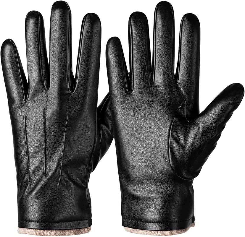 Alepo Winter PU Leather Gloves For Men, Warm Thermal Touchscreen Texting Typing Dress Driving Motorcycle Gloves Wool Lining